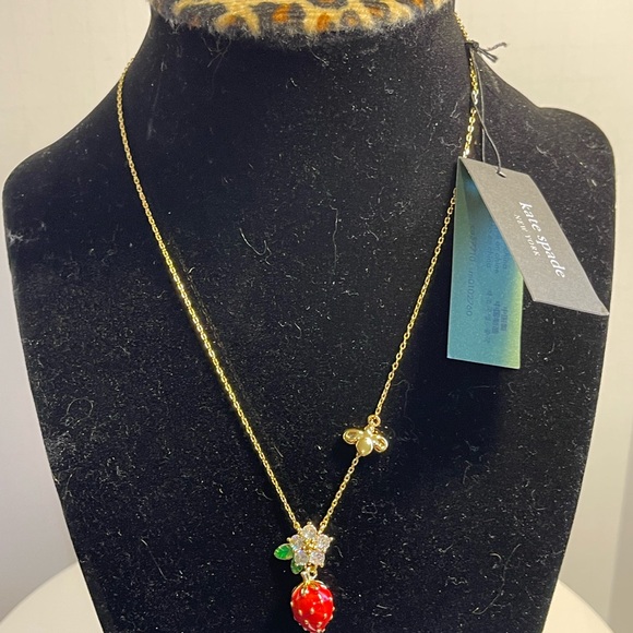 Kate Spade "Strawberry Fields" Gold Plated necklace with Bee & Strawberry - NWT - Picture 3 of 6